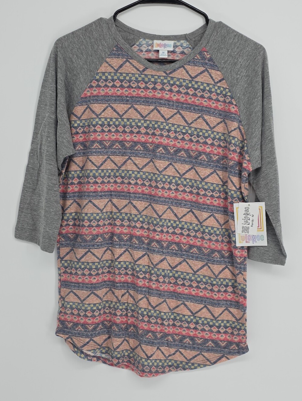 Womens Lularoe Randy Raglan Baseball Tee Geometric Print Size Medium